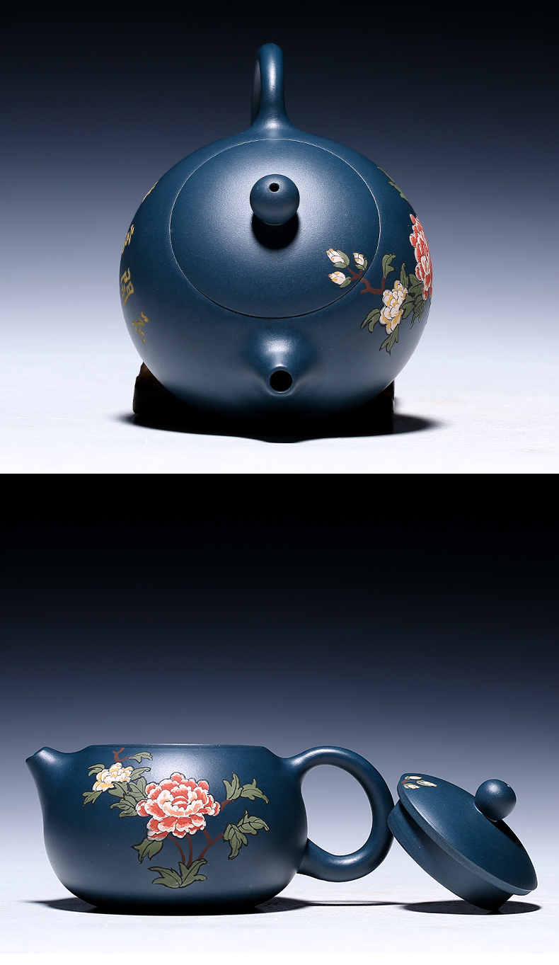 純手工紫砂壺，小巧琺瑯印花紫砂壺